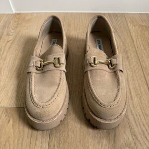 Steve Madden Beige Suede Horsebit Lug Loafers